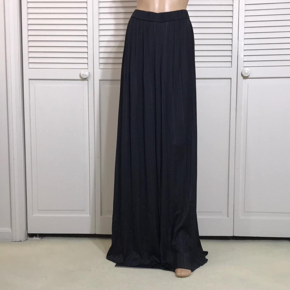 Zara Pleated Lettuce Trim Wide Leg Satin Palazzo Pants Large